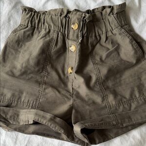 Zara Olive High Waist Shorts with Button Detail